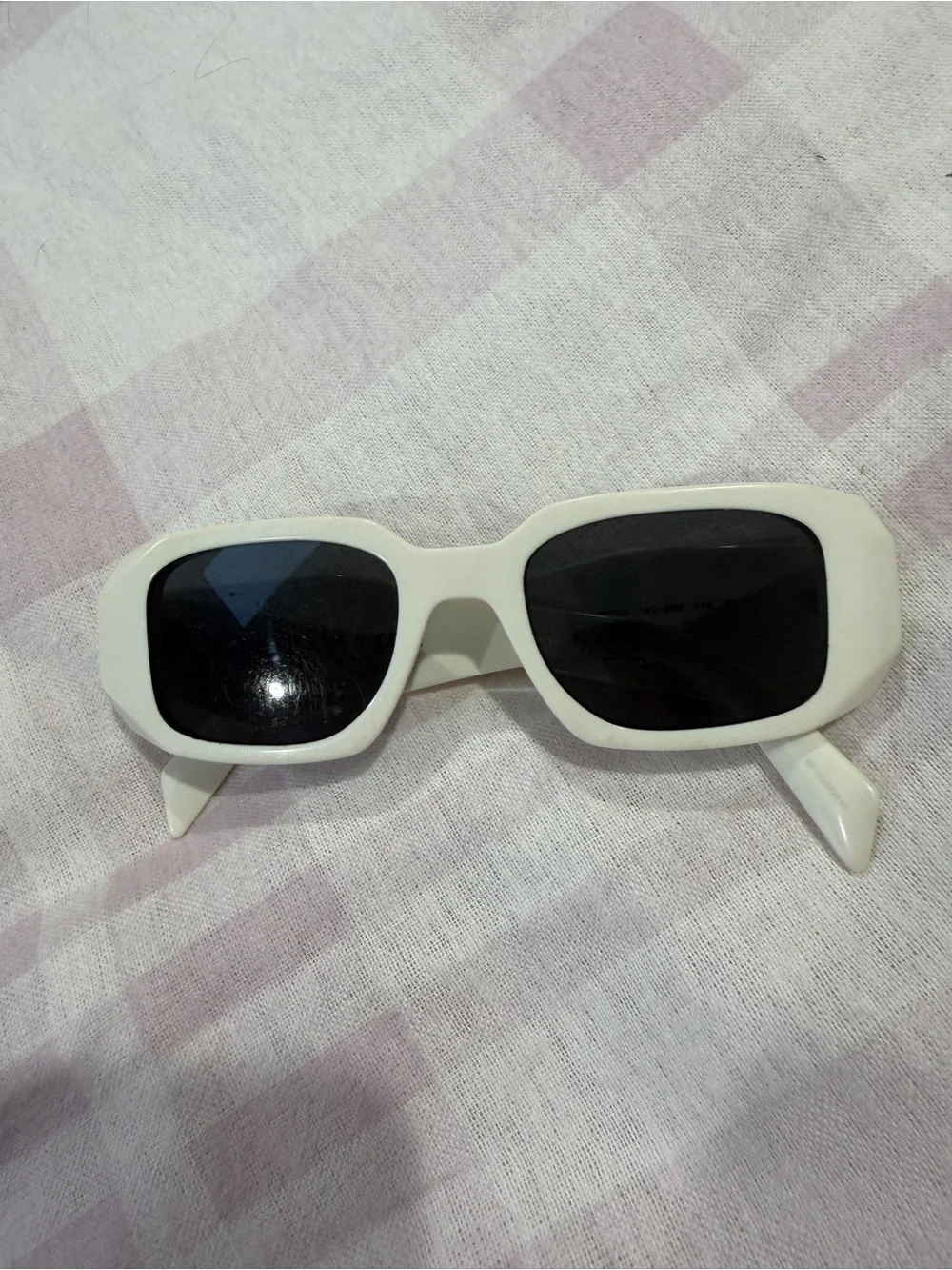 Prada White Rectangular-Edge Sunglasses with Black Lenses